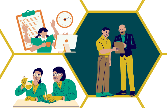 Ilustracje przedstawiające osoby wykonujące pracę